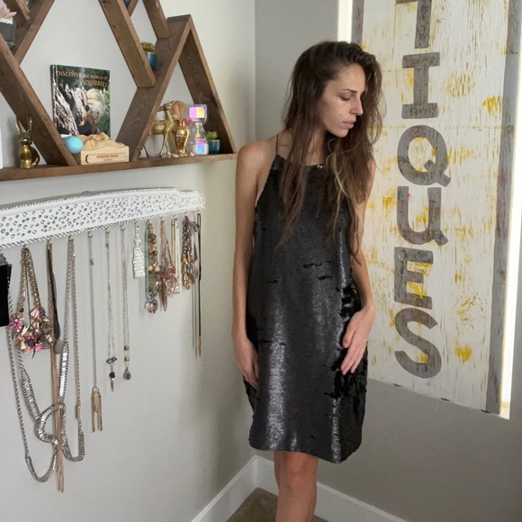 ecote sequin dress URBAN OUTFITTERS ECOTE SEQUIN DRESS SIZE MEDIUM BLACK